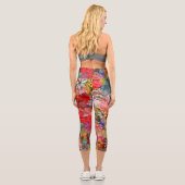 美しい明るいカラフル抽象芸術花のパターン カプリレギンス (裏面)