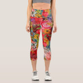 美しい明るいカラフル抽象芸術花のパターン カプリレギンス (正面)