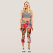 美しい明るいカラフル抽象芸術花のパターン カプリレギンス (正面)