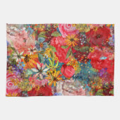 美しい明るいカラフル抽象芸術花のパターン キッチンタオル (横)