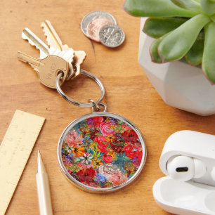 美しい明るいカラフル抽象芸術花のパターン キーホルダー