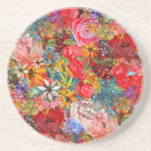 美しい明るいカラフル抽象芸術花のパターン コースター (正面)