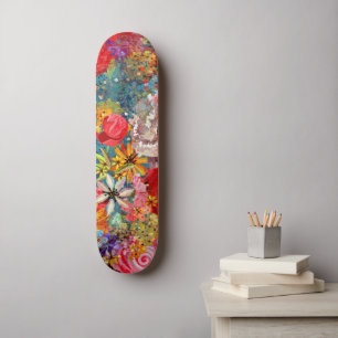 美しい明るいカラフル抽象芸術花のパターン スケートボード