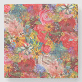 美しい明るいカラフル抽象芸術花のパターン ストーンコースター (正面)