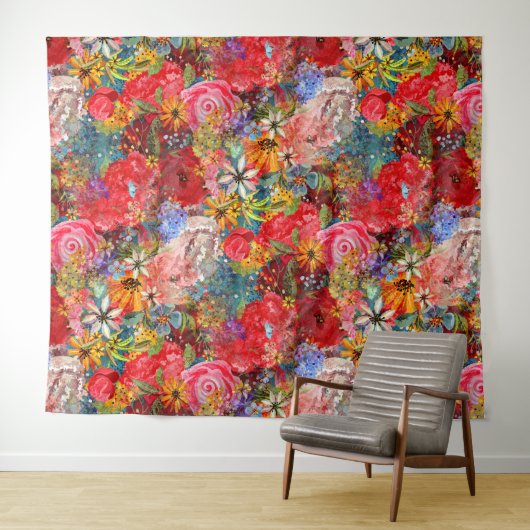 美しい明るいカラフル抽象芸術花のパターン タペストリー (インサイチュ(横))