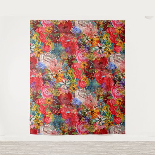 美しい明るいカラフル抽象芸術花のパターン タペストリー (正面)