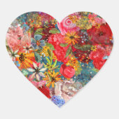 美しい明るいカラフル抽象芸術花のパターン ハートシール (正面)