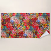 美しい明るいカラフル抽象芸術花のパターン ビーチタオル (正面)