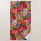 美しい明るいカラフル抽象芸術花のパターン ビーチタオル (正面)