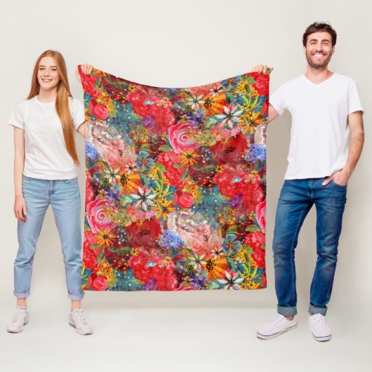 美しい明るいカラフル抽象芸術花のパターン フリースブランケット (インサイチュ)