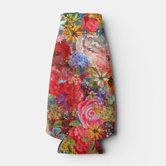 美しい明るいカラフル抽象芸術花のパターン ボトルクーラー (正面)