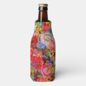 美しい明るいカラフル抽象芸術花のパターン ボトルクーラー (ボトル正面)