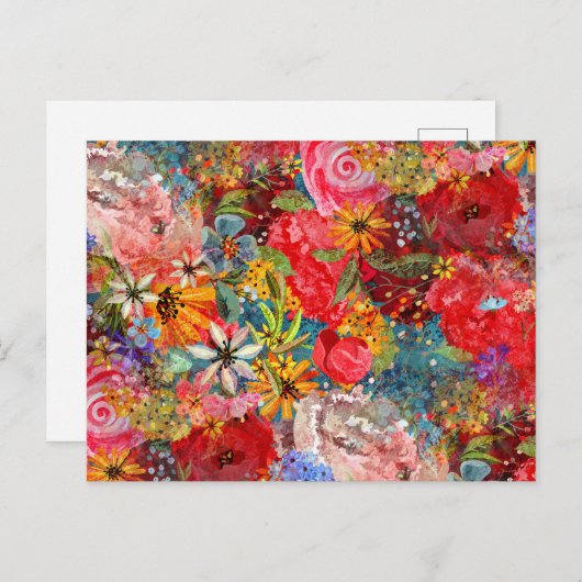 美しい明るいカラフル抽象芸術花のパターン ポストカード (正面/裏面)