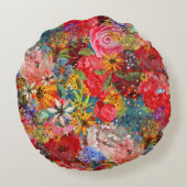 美しい明るいカラフル抽象芸術花のパターン ラウンドクッション (裏面)