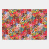 美しい明るいカラフル抽象芸術花のパターン ラッピングペーパーシート (正面3)