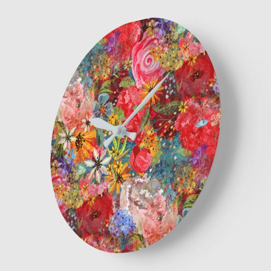 美しい明るいカラフル抽象芸術花のパターン ラージ壁時計 (傾斜)