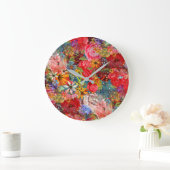 美しい明るいカラフル抽象芸術花のパターン ラージ壁時計 (ホーム)