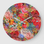 美しい明るいカラフル抽象芸術花のパターン ラージ壁時計 (正面)