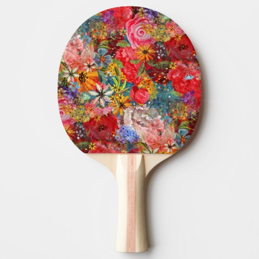 美しい明るいカラフル抽象芸術花のパターン 卓球ラケット (正面)