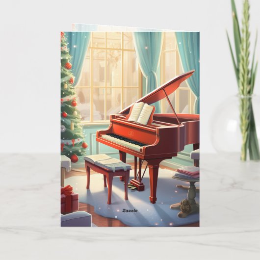 美しい明るいクリスマスミュージックグランドピアノ シーズンカード (裏面)
