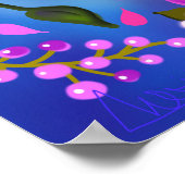 美しい明るいピンクの花と青い果実 ポスター (角)