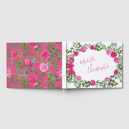 美しい明るいピンク結婚のバラフローラ ゲストブック (全面)