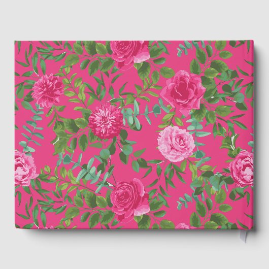 美しい明るいピンク結婚のバラフローラ ゲストブック (裏面)