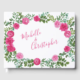 美しい明るいピンク結婚のバラフローラ ゲストブック