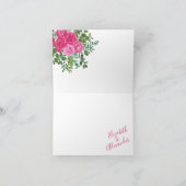 美しい明るいピンク結婚のバラフローラ サンキューカード (内部)