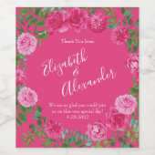 美しい明るいピンク結婚のバラフローラ ワインラベル (シングルラベル)