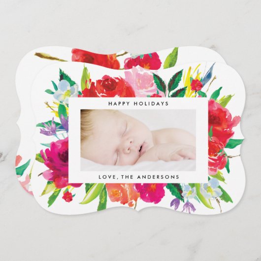 美しい明るいフローラクリスマスフォトカード シーズンカード (正面/裏面)