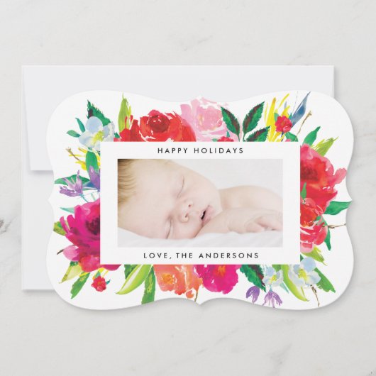 美しい明るいフローラクリスマスフォトカード シーズンカード (正面)