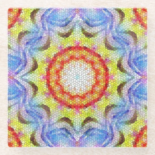 美しい明るいモザイクタイルヒマワリ ガラスコースター (正面)