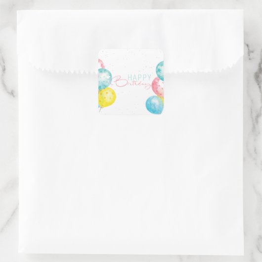 美しい明るい水の色のハッピーバースデー スクエアシール (バッグ)