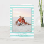 美しい明るい沿岸のティール（緑がかった色）ビーチ写真を折り畳み シーズンカード (正面)