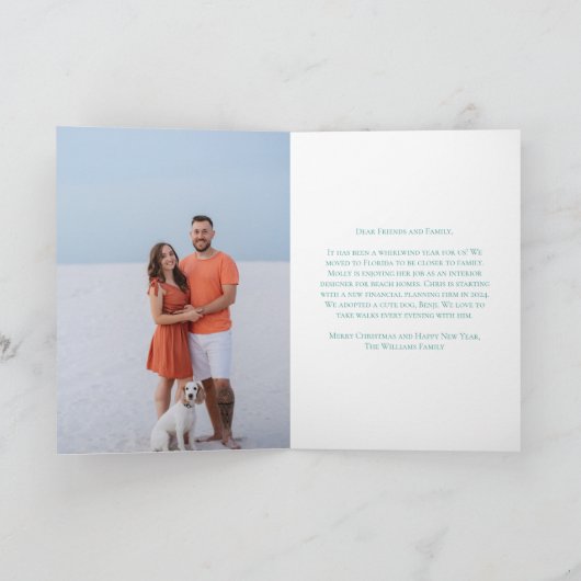 美しい明るい沿岸のティール（緑がかった色）ビーチ写真を折り畳み シーズンカード (内部)