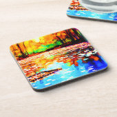 美しい明るい色のオレンジ色の森。買今 コースター (左側)