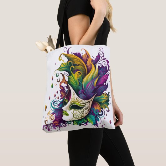 美しい明るい色のマルディグラスマスク トートバッグ (クローズアップ)