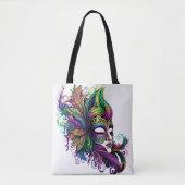 美しい明るい色のマルディグラスマスク トートバッグ (正面)