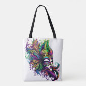 美しい明るい色のマルディグラスマスク トートバッグ (裏面)