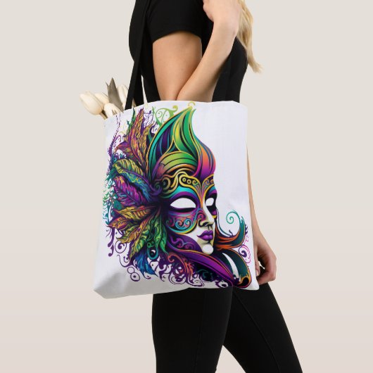 美しい明るい色のマルディグラスマスク トートバッグ (クローズアップ)