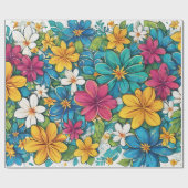 美しい明るい花鮮やか柄 ラッピングペーパー (フラット)