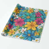 美しい明るい花鮮やか柄 ラッピングペーパー (アンロールド)