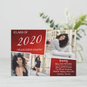 美しい明るい赤い卒業招待状 招待状 (スタンド正面)