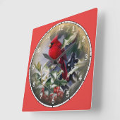 美しい明るい赤の(鳥)ショウジョウコウカンチョウ スクエア壁時計 (傾斜)