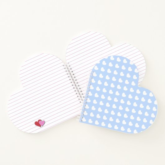 美しい明るい青と白のハートのハート型 ノートブック (内部)