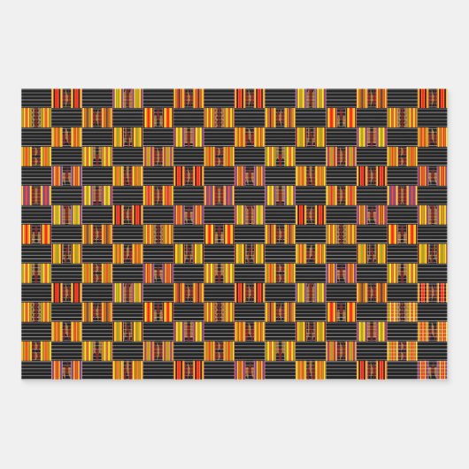 美しい明るい黒のピンストライプのケンテ ラッピングペーパーシート (正面3)