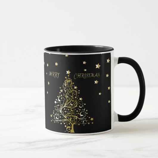 美しい星明かりの金属金ゴールドのクリスマスツリー マグカップ (右)