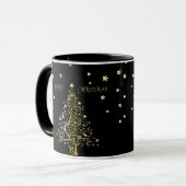 美しい星明かりの金属金ゴールドのクリスマスツリー マグカップ (正面左)