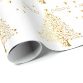 美しい星明かりの金属金ゴールドのクリスマスツリー ラッピングペーパー (ロールコーナー)